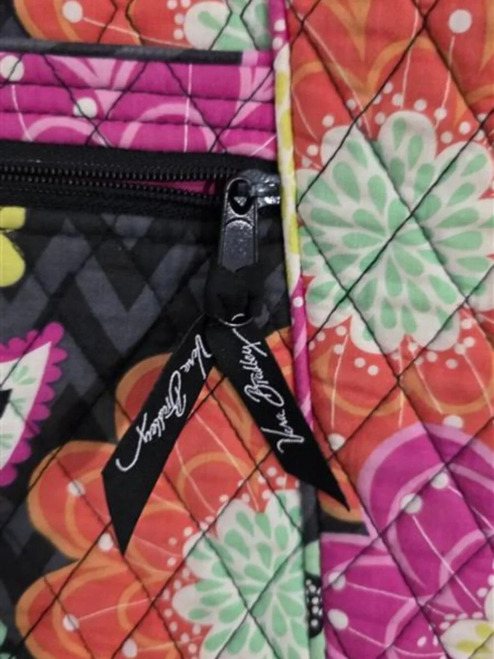 Vera Bradley Colorful Floral Quilted Crossbody Shoulder Bag Black Pink Orange